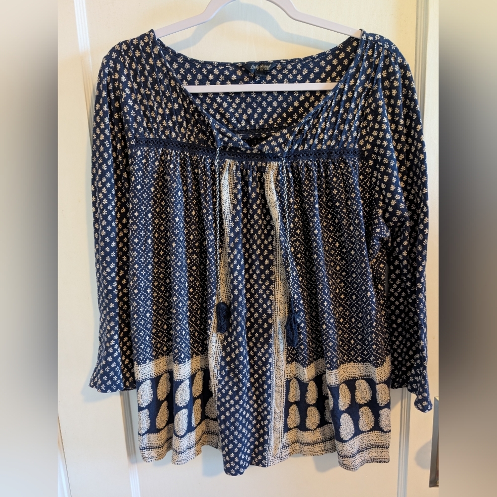 Lucky Brand Women's Blue Patterned Boho Top Size Xl